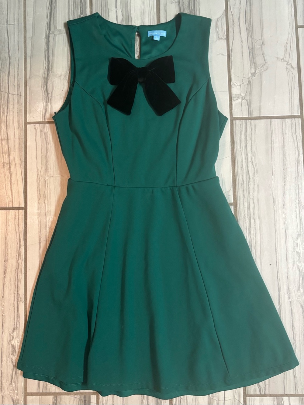 Draper James Emerald Green Sleeveless Dress with Black Velvet Bow